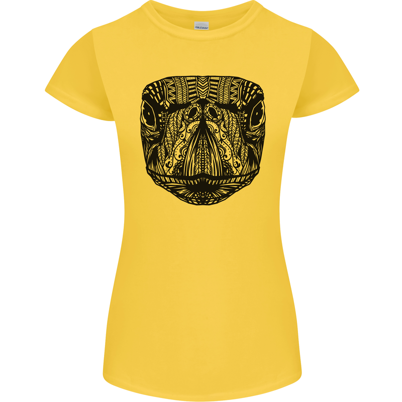 A Mandala Turtle Head Tribal Tortoise Womens Petite Cut T-Shirt Yellow