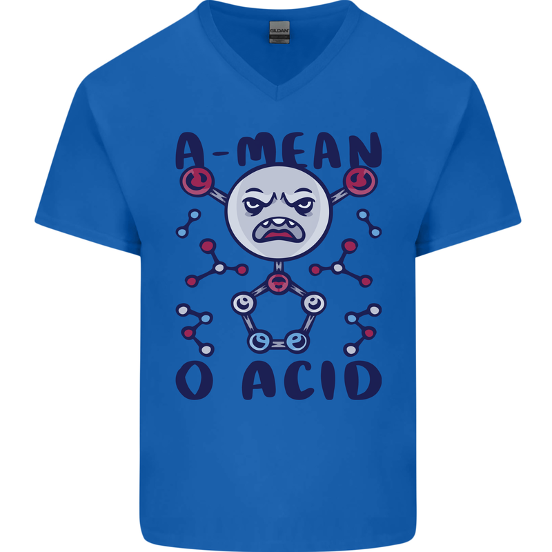 A Mean O Acid Funny Angry Biology Mens V-Neck Cotton T-Shirt Royal Blue