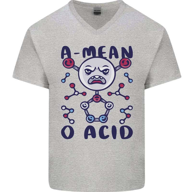 A Mean O Acid Funny Angry Biology Mens V-Neck Cotton T-Shirt Sports Grey
