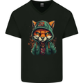A Mischievous Fox Mens V-Neck Cotton T-Shirt Black