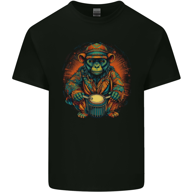 A Monkey Drummer Mens Cotton T-Shirt Tee Top Black