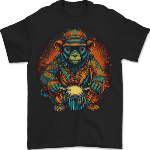 A Monkey Drummer Mens T-Shirt 100% Cotton BLACK