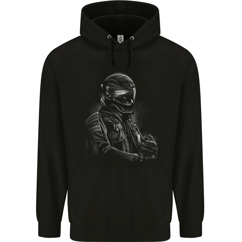 A Monochrome Biker Motorcycle Motorbike Childrens Kids Hoodie Black