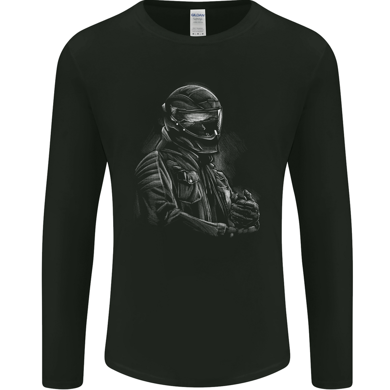 A Monochrome Biker Motorcycle Motorbike Mens Long Sleeve T-Shirt Black