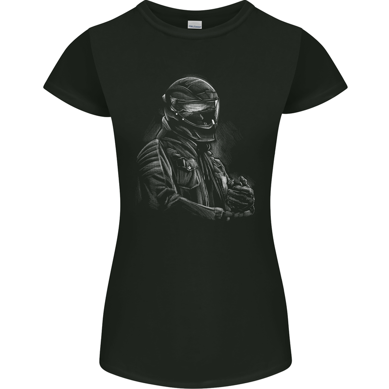 A Monochrome Biker Motorcycle Motorbike Womens Petite Cut T-Shirt Black