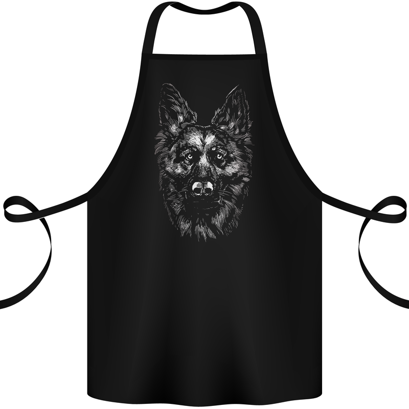 A Monochrome German Shepherd Alsatian Dog Cotton Apron 100% Organic Black