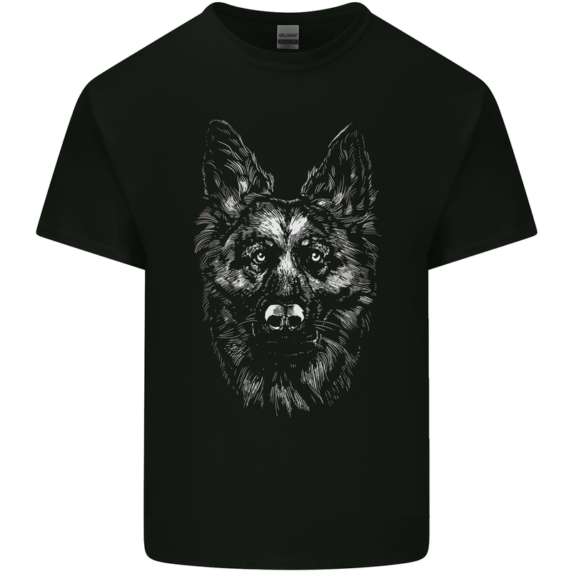A Monochrome German Shepherd Alsatian Dog Kids T-Shirt Childrens Black