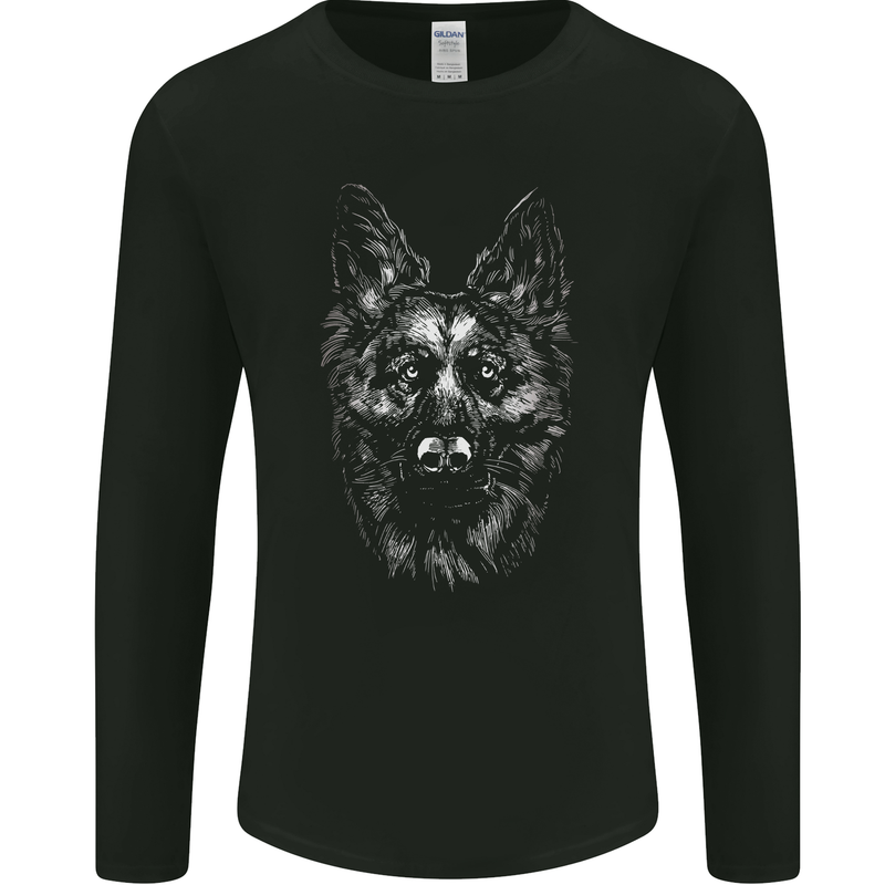 A Monochrome German Shepherd Alsatian Dog Mens Long Sleeve T-Shirt Black