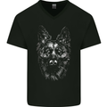A Monochrome German Shepherd Alsatian Dog Mens V-Neck Cotton T-Shirt Black