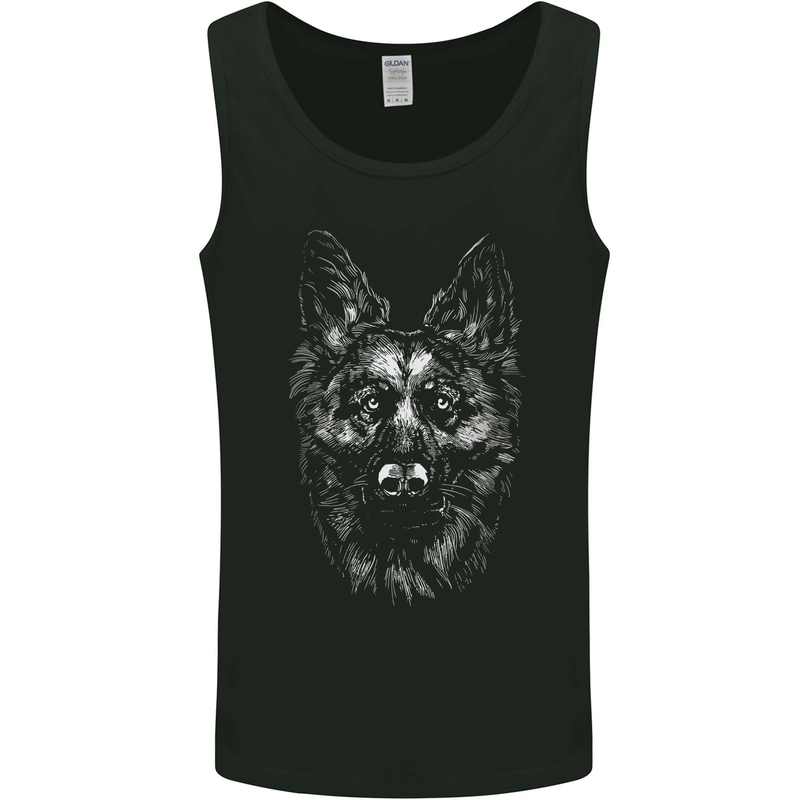 A Monochrome German Shepherd Alsatian Dog Mens Vest Tank Top Black
