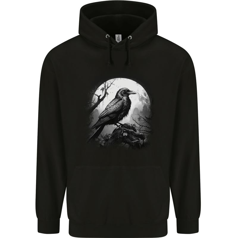 A Moonlit Raven Vikings Fantasy Mythology Crow Mens 80% Cotton Hoodie Black