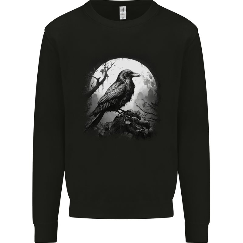 A Moonlit Raven Vikings Fantasy Mythology Crow Mens Sweatshirt Jumper Black