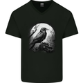 A Moonlit Raven Vikings Fantasy Mythology Crow Mens V-Neck Cotton T-Shirt Black