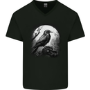 A Moonlit Raven Vikings Fantasy Mythology Crow Mens V-Neck Cotton T-Shirt Black