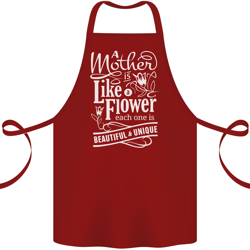 A Mother is Like a Flower Mum Mom Day Cotton Apron 100% Organic Maroon
