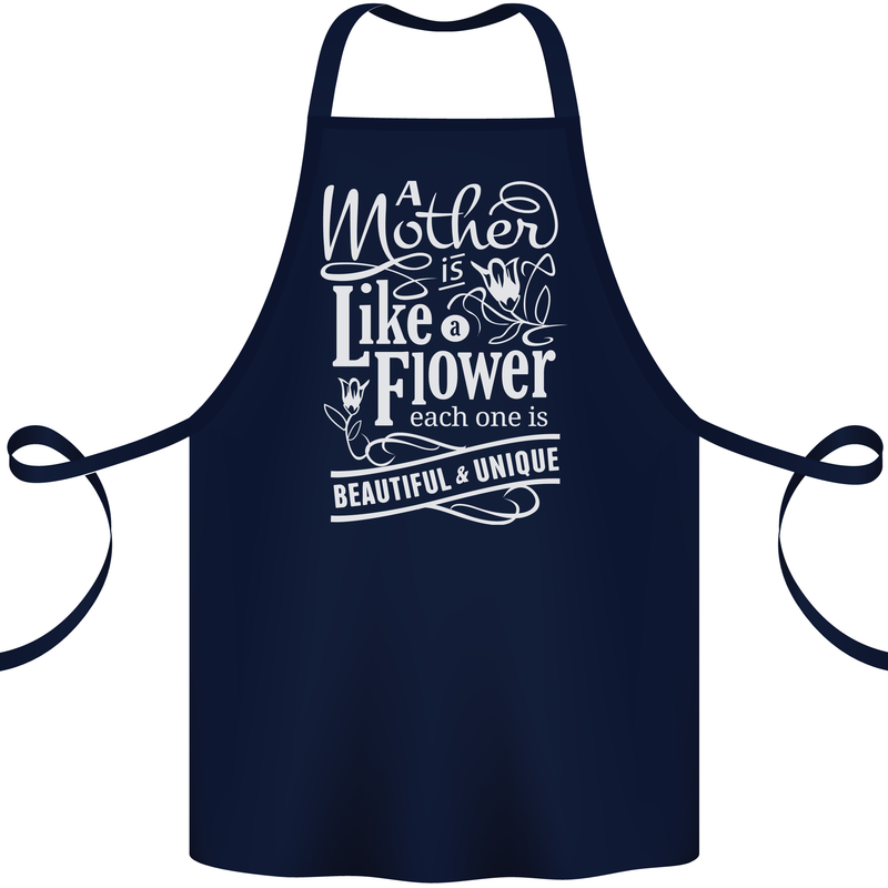 A Mother is Like a Flower Mum Mom Day Cotton Apron 100% Organic Navy Blue