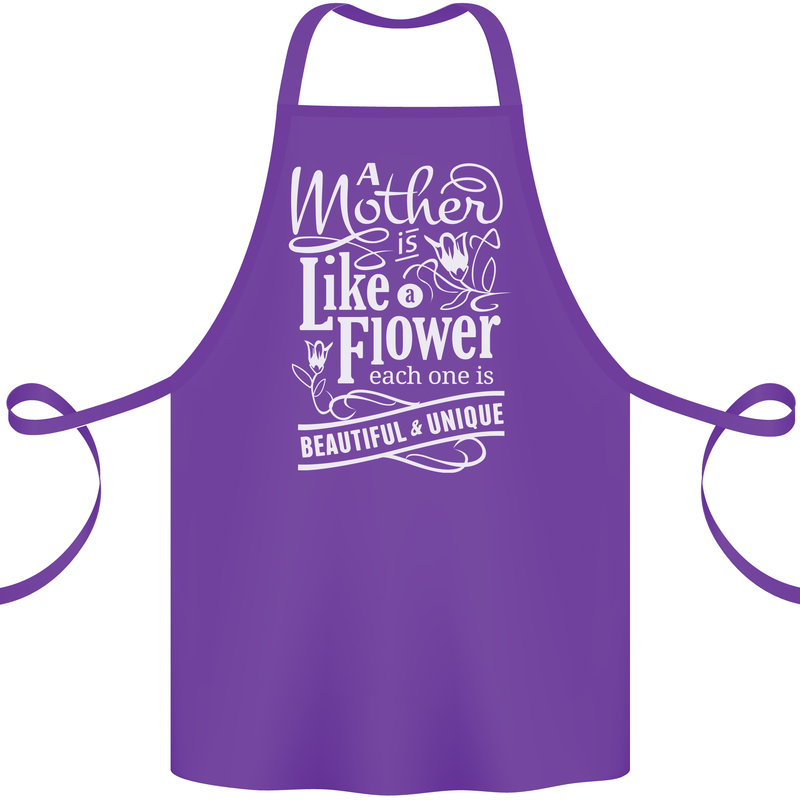 A Mother is Like a Flower Mum Mom Day Cotton Apron 100% Organic Purple