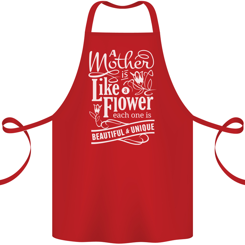A Mother is Like a Flower Mum Mom Day Cotton Apron 100% Organic Red