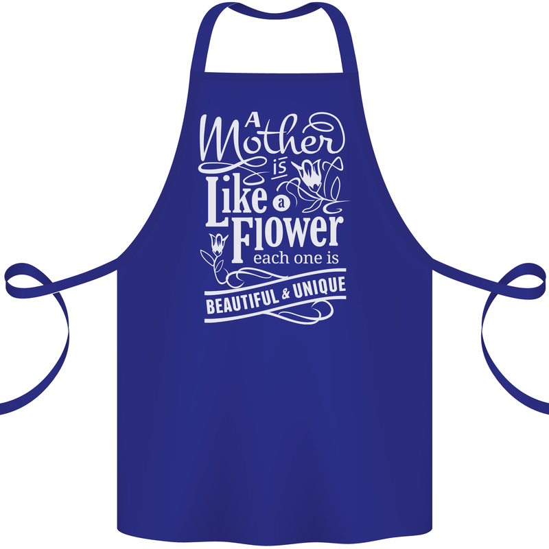 A Mother is Like a Flower Mum Mom Day Cotton Apron 100% Organic Royal Blue