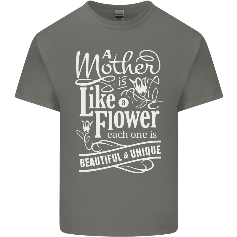 A Mother is Like a Flower Mum Mom Day Kids T-Shirt Childrens Charcoal