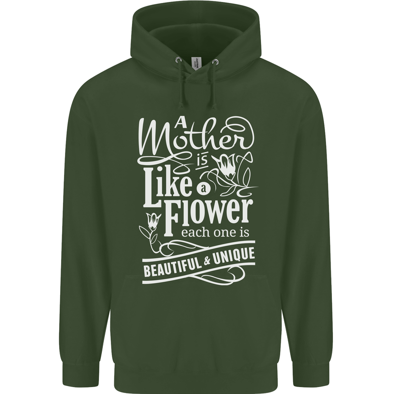 A Mother is Like a Flower Mum Mom Day Mens 80% Cotton Hoodie Forest Green