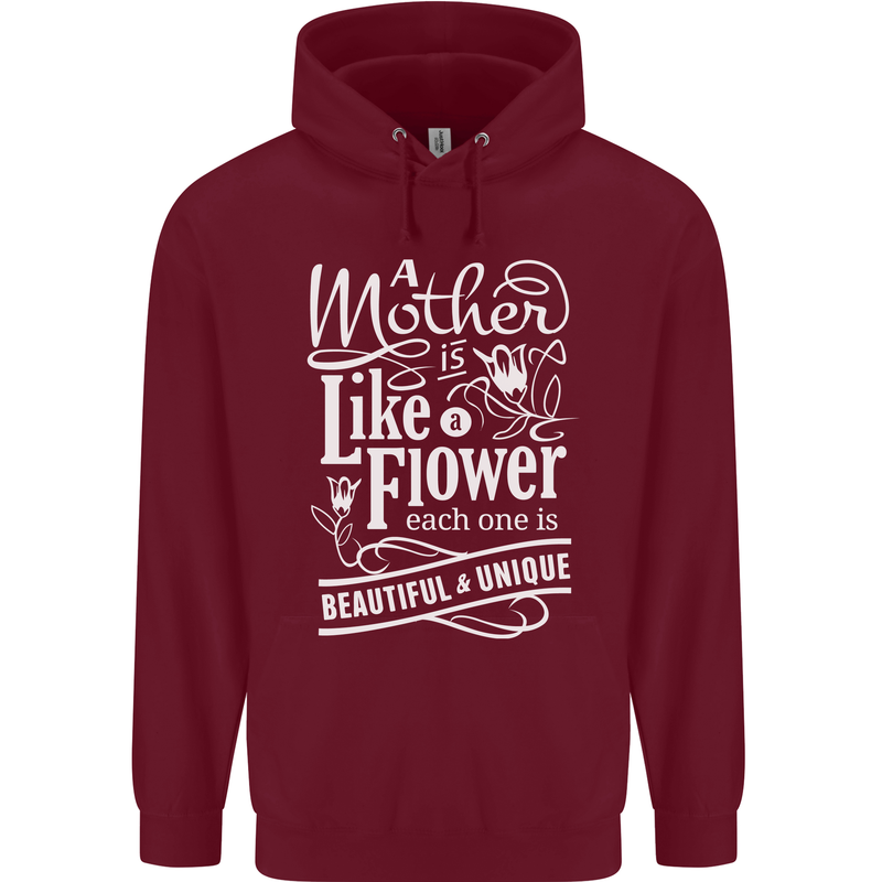 A Mother is Like a Flower Mum Mom Day Mens 80% Cotton Hoodie Maroon