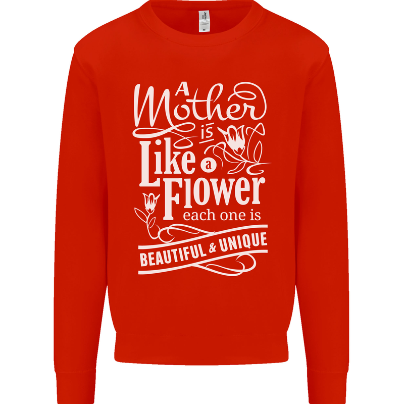 A Mother is Like a Flower Mum Mom Day Mens Sweatshirt Jumper Bright Red