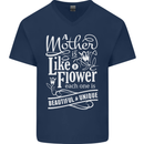 A Mother is Like a Flower Mum Mom Day Mens V-Neck Cotton T-Shirt Navy Blue