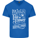 A Mother is Like a Flower Mum Mom Day Mens V-Neck Cotton T-Shirt Royal Blue