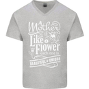 A Mother is Like a Flower Mum Mom Day Mens V-Neck Cotton T-Shirt Sports Grey