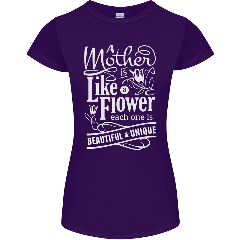 A Mother is Like a Flower Mum Mom Day Womens Petite Cut T-Shirt Purple