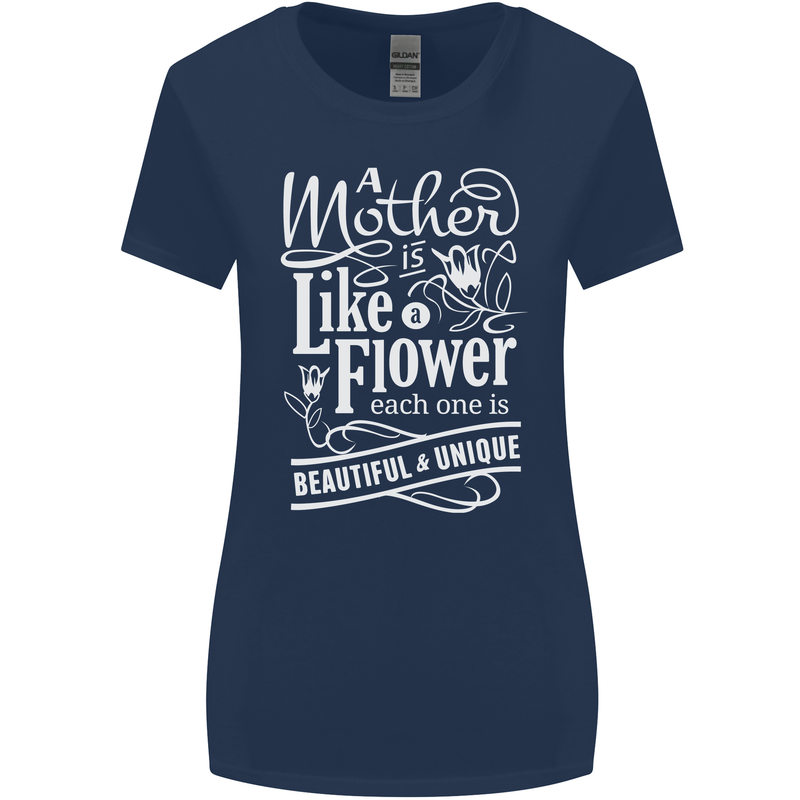 A Mother is Like a Flower Mum Mom Day Womens Wider Cut T-Shirt Navy Blue