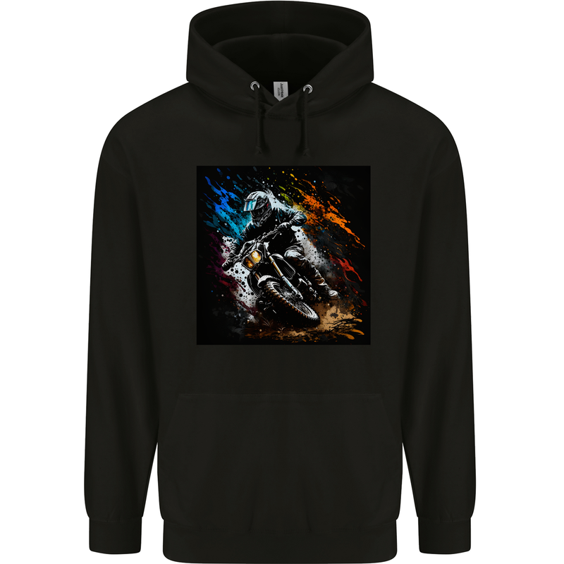 A Motocross Illustration MotoX Dirt Bike Motorsports Childrens Kids Hoodie Black