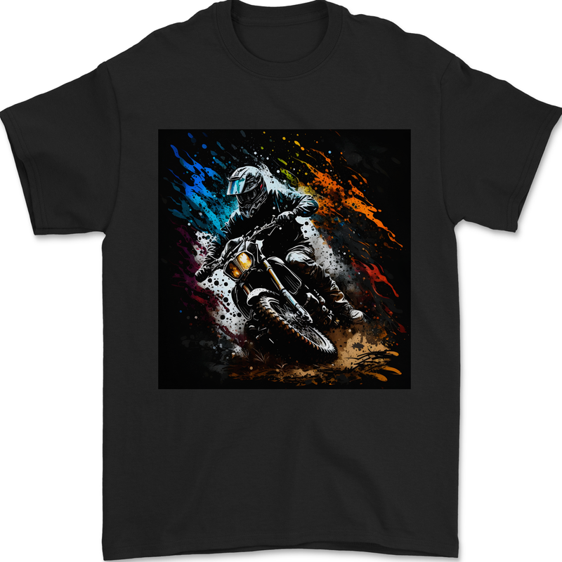 A Motocross Illustration MotoX Dirt Bike Motorsports Mens T-Shirt 100% Cotton Black