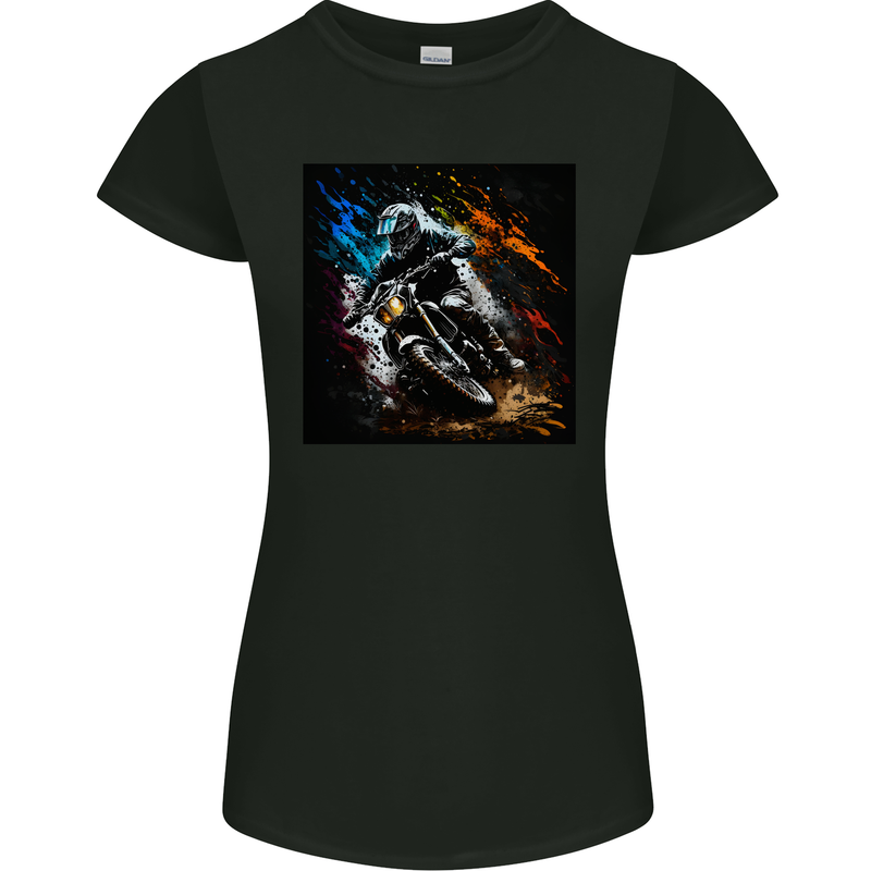 A Motocross Illustration MotoX Dirt Bike Motorsports Womens Petite Cut T-Shirt Black