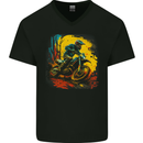 A Motocross Rider MotoX Dirt Bike Scrambler Mens V-Neck Cotton T-Shirt Black