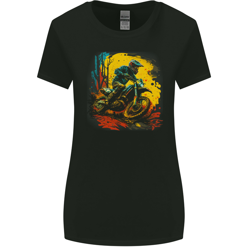 A Motocross Rider MotoX Dirt Bike Scrambler Womens Wider Cut T-Shirt Black