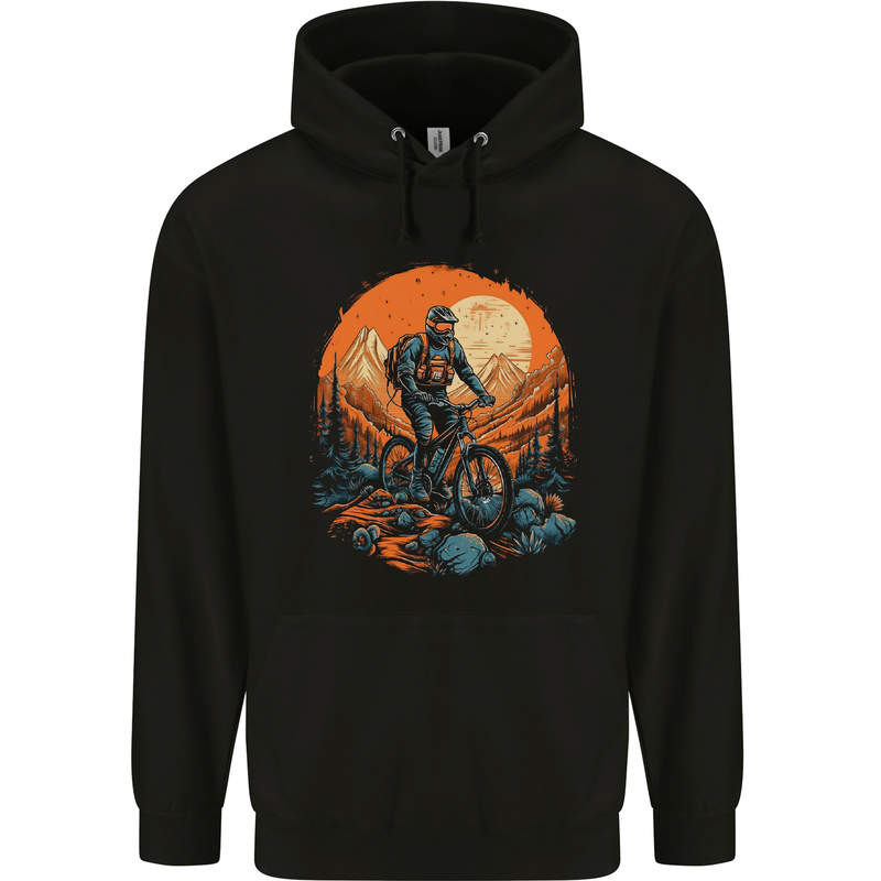 A Mountain Biker in the Wilderness Bike MTB Childrens Kids Hoodie Black