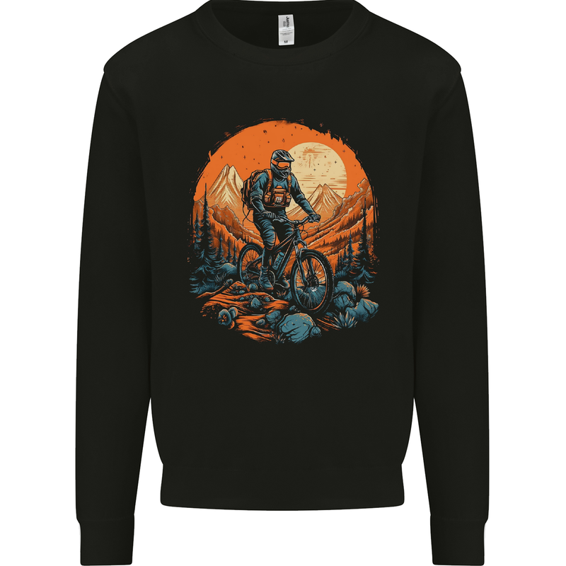 A Mountain Biker in the Wilderness Bike MTB Kids Sweatshirt Jumper Black
