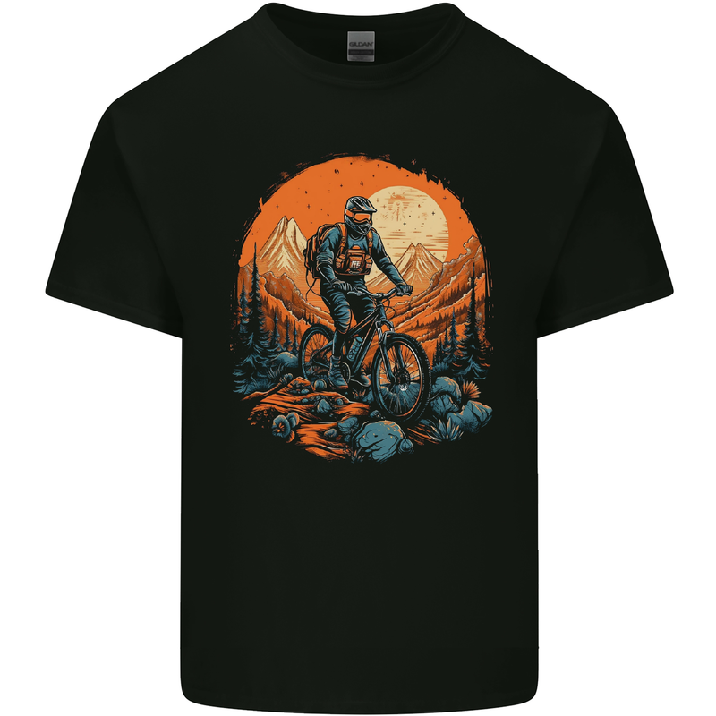 A Mountain Biker in the Wilderness Bike MTB Kids T-Shirt Childrens Black