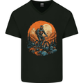 A Mountain Biker in the Wilderness Bike MTB Mens V-Neck Cotton T-Shirt Black