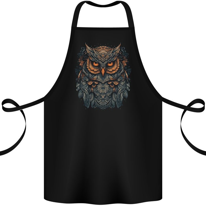 A Mythical Owl Fantasy Tribal Cotton Apron 100% Organic Black