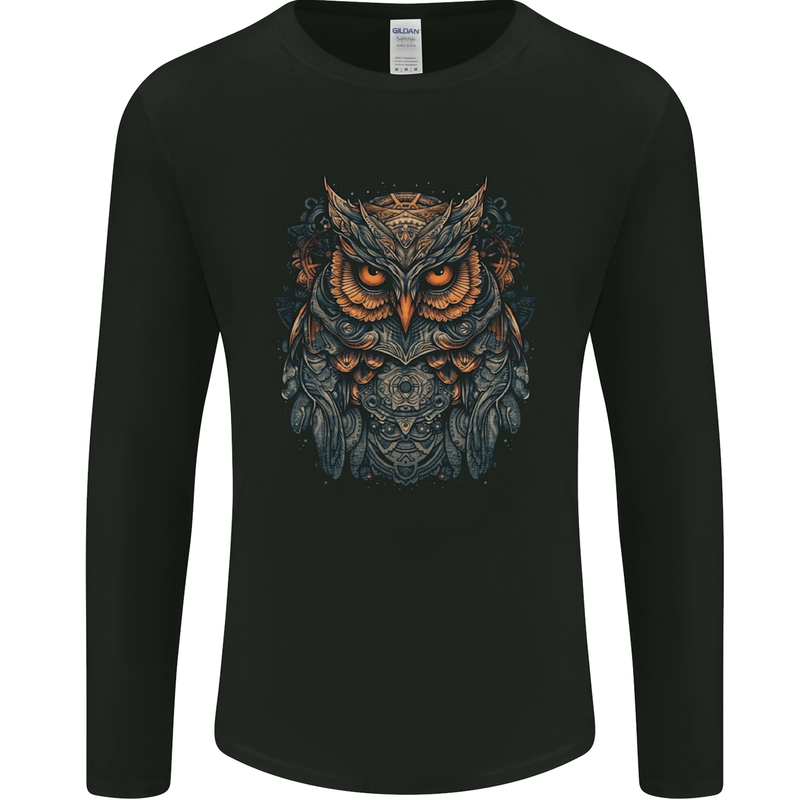 A Mythical Owl Fantasy Tribal Mens Long Sleeve T-Shirt Black