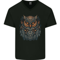 A Mythical Owl Fantasy Tribal Mens V-Neck Cotton T-Shirt Black