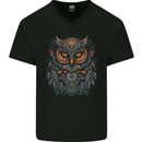 A Mythical Owl Fantasy Tribal Mens V-Neck Cotton T-Shirt Black