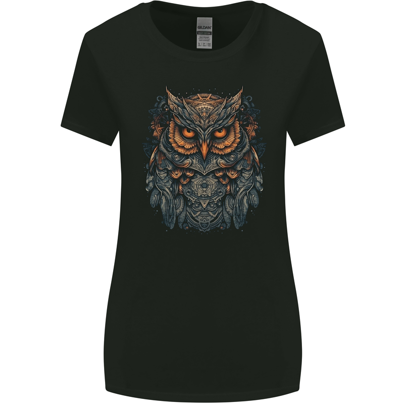A Mythical Owl Fantasy Tribal Womens Wider Cut T-Shirt Black