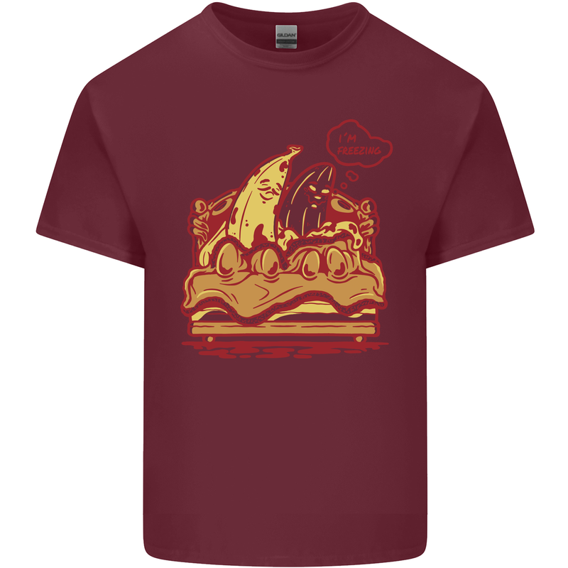 A Naked Banana Cold in Bed Mens Cotton T-Shirt Tee Top Maroon