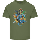 A Nest of Colourful Snakes Mens Cotton T-Shirt Tee Top Military Green