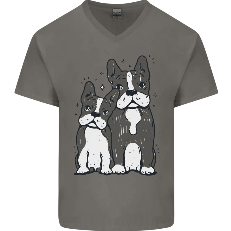 A Pair of Bulldogs Mens V-Neck Cotton T-Shirt Charcoal