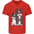 A Pair of Bulldogs Mens V-Neck Cotton T-Shirt Red